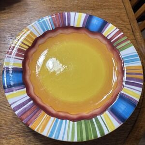 Noble Excellence MUY CALIENTE Colorful Rim Stripe Earthenware Dinner Plate‎